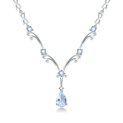 Natural Sky Blue Topaz Gemstone Pendant Necklace for Women Luxury 925 Sterling Silver Vintage Fine Jewelry