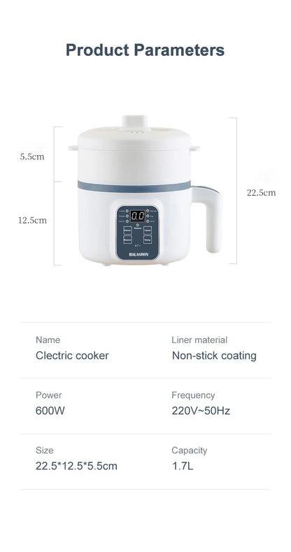 1.7L Electric Rice Cooker 1-2 People Household Non-stick Pan Single/Double Layer Hot Pot Cooking pot Electric Rice Cooker EU/US