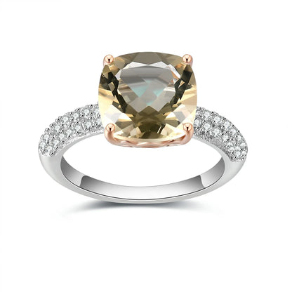 *10mm Cushion Natural Rose Quartz Statement Ring 925 Sterling Silver Gemstone Candy Rings For Women Fine Jewelry