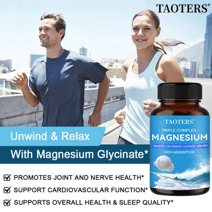 Magnesium Malate + Glycine + Magnesium Citrate 300 Mg, Supports Heart Health, Boosts Energy and Improves Mood