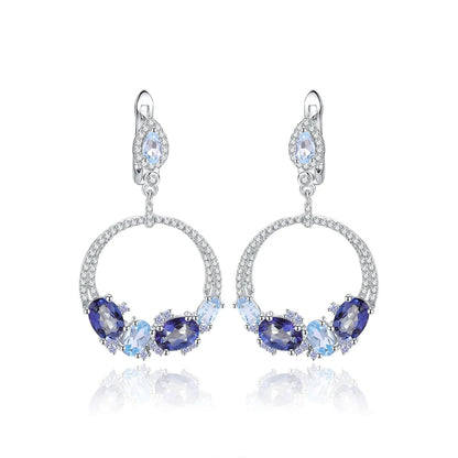 Luxury Topaz Jewelry Natural Sky Blue Topaz Statement Dangle Earrings 925 Sterling Silver Handmade Circle Earrings