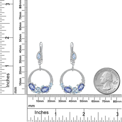 Luxury Topaz Jewelry Natural Sky Blue Topaz Statement Dangle Earrings 925 Sterling Silver Handmade Circle Earrings