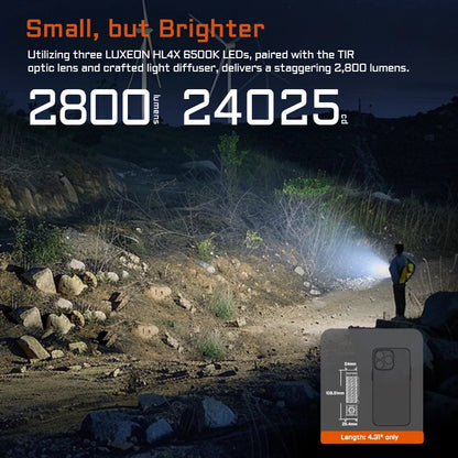 Led flashlight EDC LUXEON HL4X Leds 2800 lumens 340 meters 18650 battery multi-color auxiliary lights