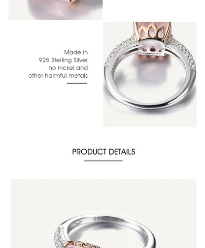 *10mm Cushion Natural Rose Quartz Statement Ring 925 Sterling Silver Gemstone Candy Rings For Women Fine Jewelry