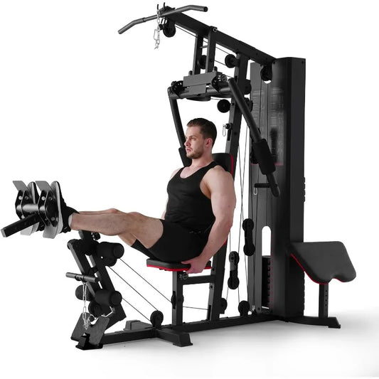 Home  Gym Station with 150LBS Weight Stack, Multifunctional Home Gym Equipment,