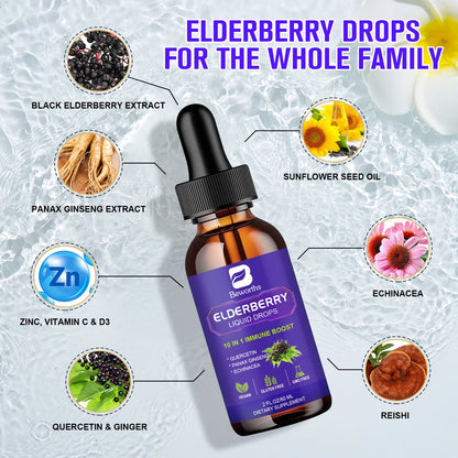BEWORTHS Black Elderberry Drops with Vitamins C, D and Zinc Support Immunity and Heart Function Health Support Antioxidant