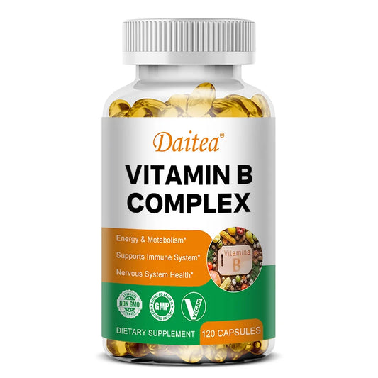 Vitamin B Complex Capsules - B12, B1, B2, B3, B5, B6, B7, B9, Folic Acid and Biotin - Reduce Stress, Boost Immunity