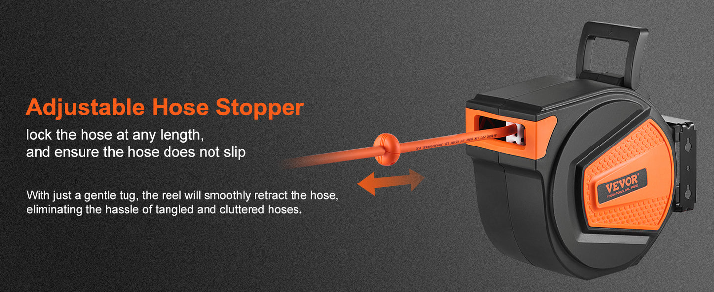 50 FT Retractable Air Hose Reel Wall-Mounted PVC Hose Automatic Rewinding Swivel Compressor for Automobile Maintenance