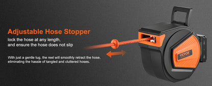 50 FT Retractable Air Hose Reel Wall-Mounted PVC Hose Automatic Rewinding Swivel Compressor for Automobile Maintenance