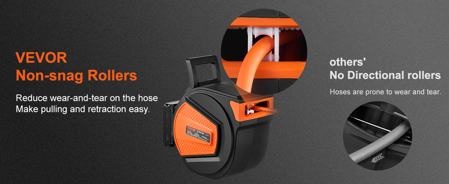 50 FT Retractable Air Hose Reel Wall-Mounted PVC Hose Automatic Rewinding Swivel Compressor for Automobile Maintenance