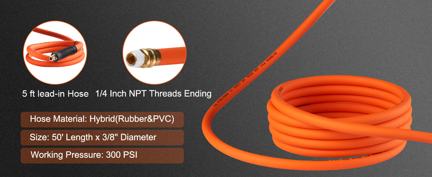 50 FT Retractable Air Hose Reel Wall-Mounted PVC Hose Automatic Rewinding Swivel Compressor for Automobile Maintenance